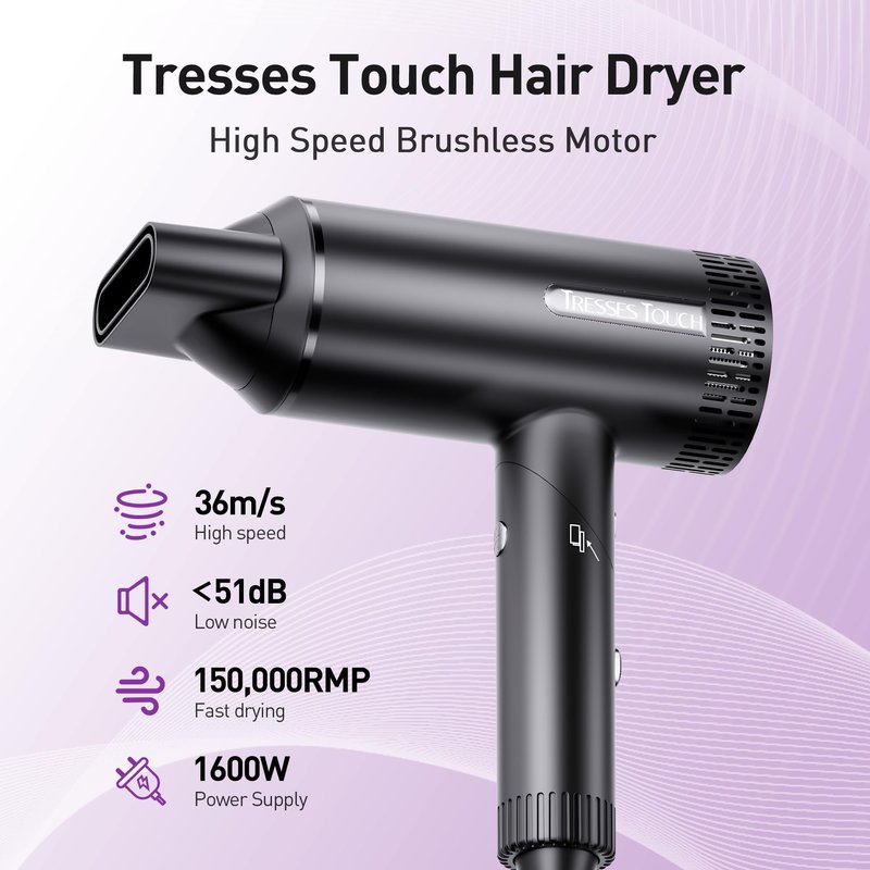 Hair Dryer, High-Speed Ionic Blow Dryer, Powerful 1600 Watt Motor for Fast Drying and Straight & Wavy Hair, Foldable, Lightweight Hairdryer with Magnetic Suction Nozzle for Home Salon Travel