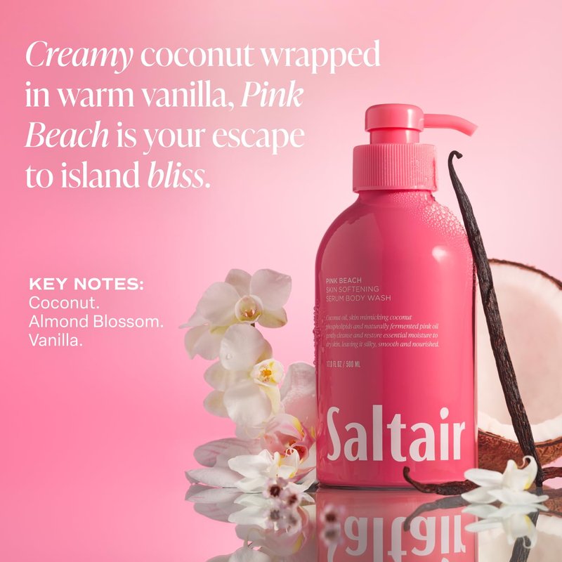 Saltair Body Wash Variety Pack – Santal Vanilla: Santal Bloom & Pink Beach – Moisturizing Body Wash – Scented Shower Gel for Women and Men – 2x 17oz – Paraben & Cruelty-Free