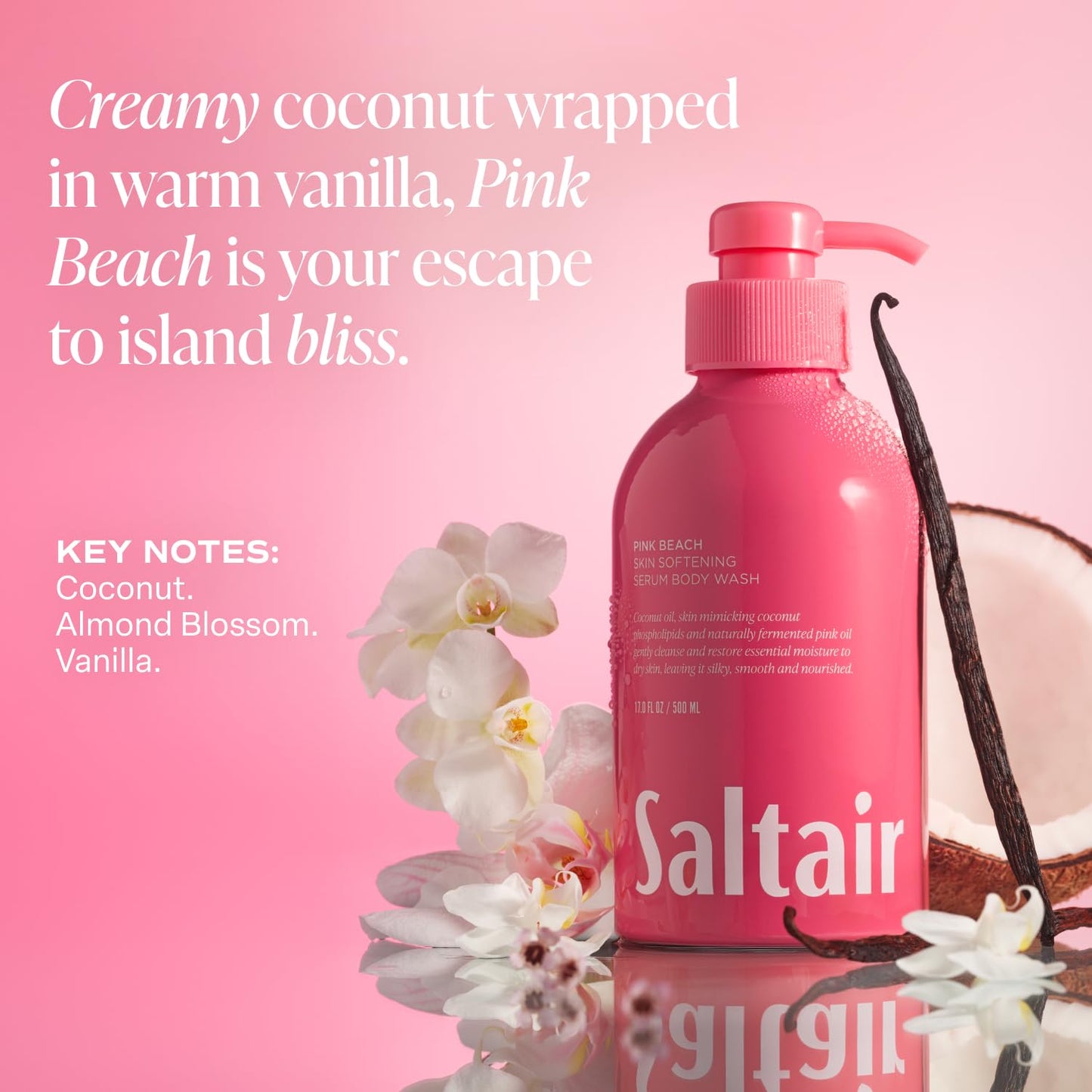 Saltair Body Wash Variety Pack – Santal Vanilla: Santal Bloom & Pink Beach – Moisturizing Body Wash – Scented Shower Gel for Women and Men – 2x 17oz – Paraben & Cruelty-Free