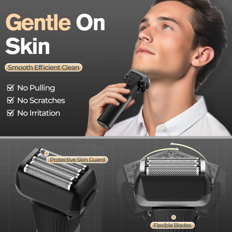 5-Blade Cordless Electric Razor for Men, 2-Speed Electric Shavers for Men Face, Close Shaving Men's Foil Shaver for Coarse Hair Wet/Dry USB-C Fast Charging &100 Min Runtime - Travel-Ready & Giftable
