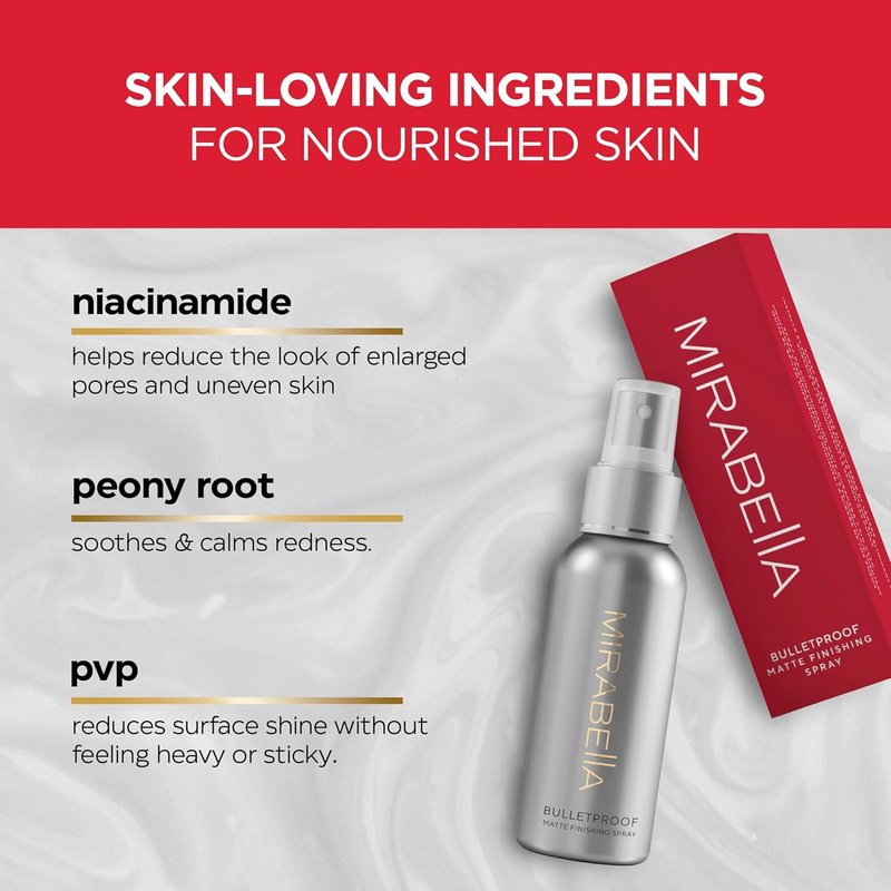 Mirabella Bulletproof Matte Setting Spray - Long-Lasting Makeup Finishing Spray for Oily Skin | Weightless Formula