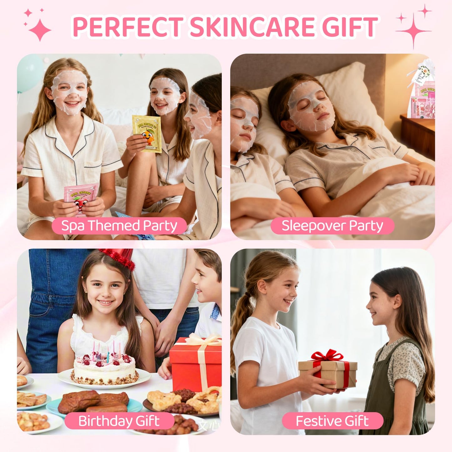 60PCS Spa Party Favors Kit Include Face Masks Skincare,Hand Masks,Lip Mask,Under Eye Patches,Lip Balm,Foot Bath Bombs,Hand Cream,Spa Sleepover Party Supplies for Christmas