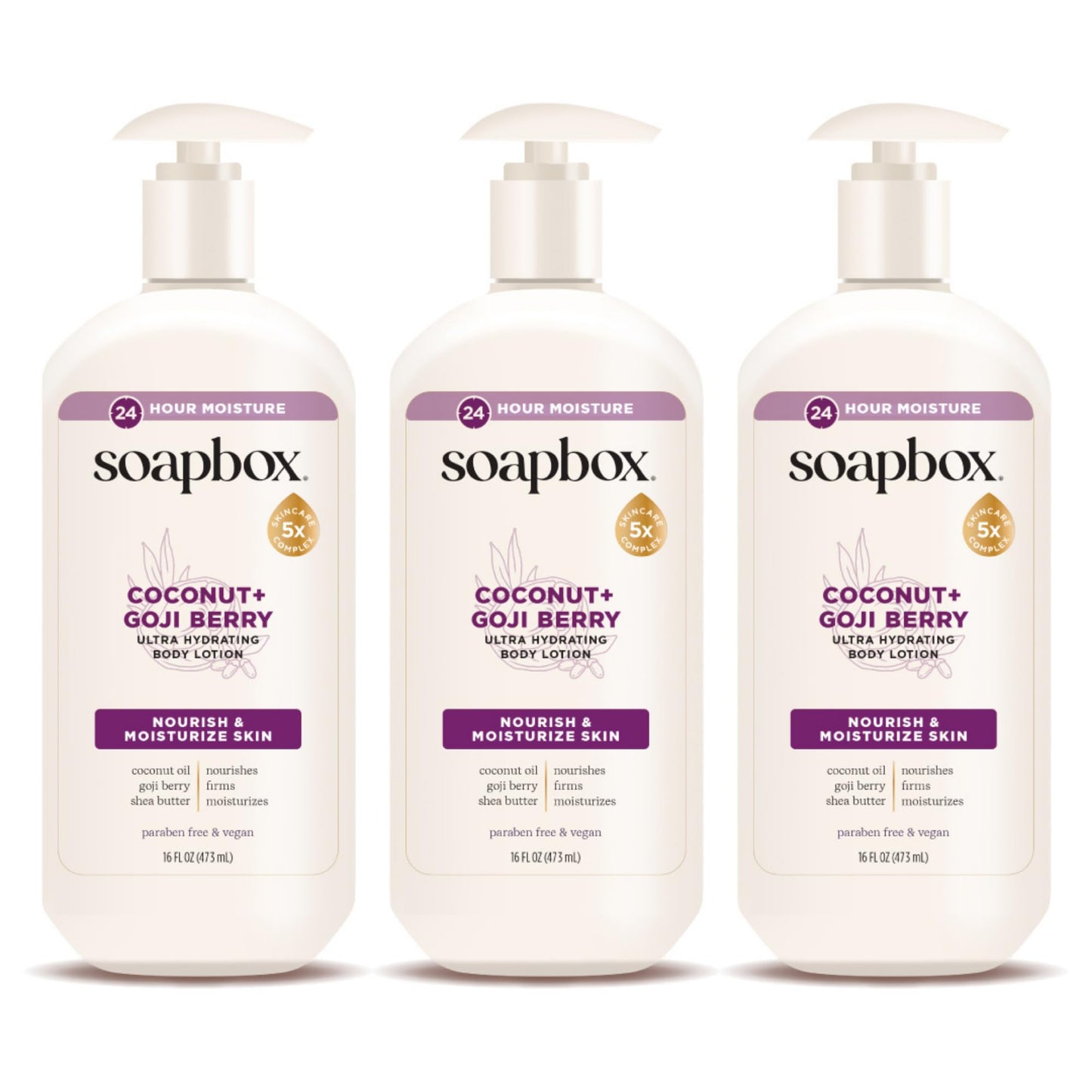 Soapbox Moisturizing Body Lotion, Coconut Milk with Aloe and Shea Butter, Pack of 3 Hand Lotion Bottles, Vegan Skin Care Products, Moisturizer for Dry Skin, 3 Pack, 16oz Each