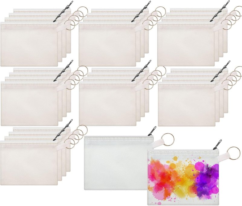 Sublimation Blank Small Coin Canvas Makeup Bags - 30 Pack Zipper Pouches for DIY Crafts | White Travel Organizer