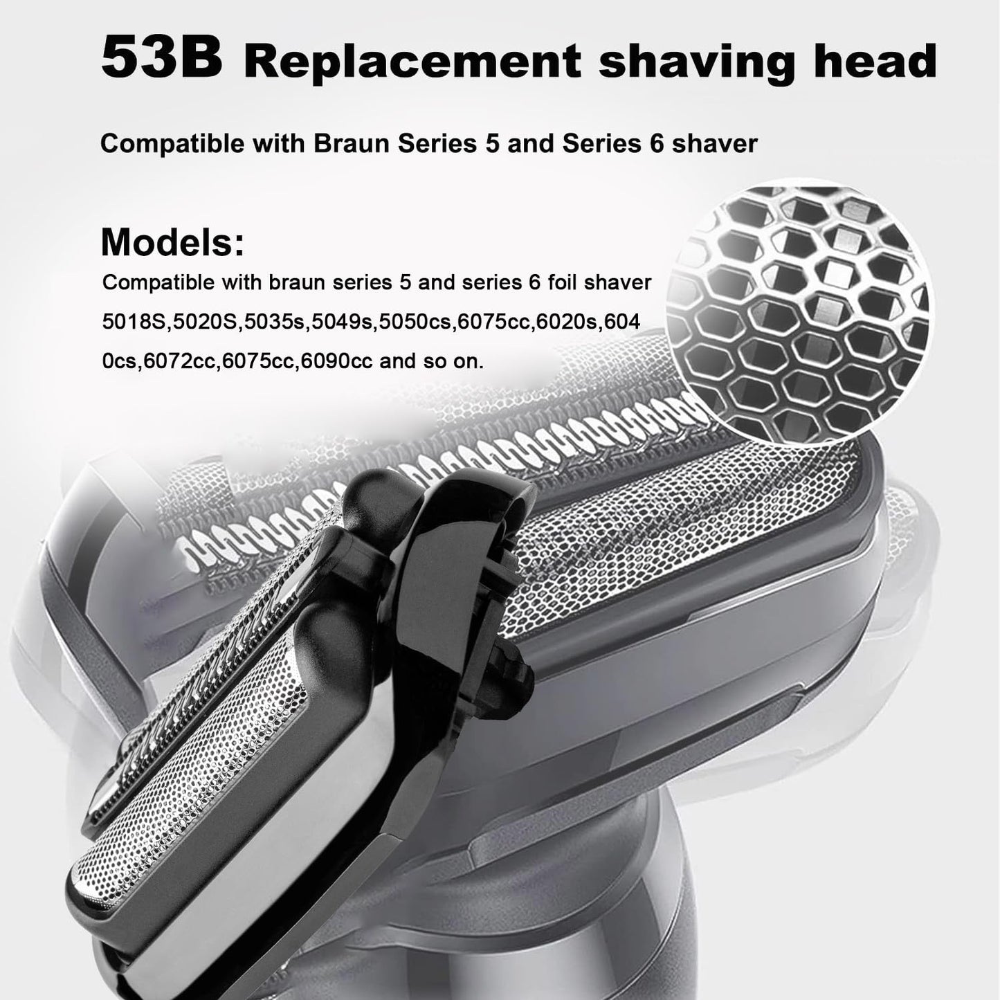 53B Series 5 Replacement Shaver Head Compatible with Braun S5 Replacement Head,53B Blades for Braun Series 5/Series 6 Electric Razor for S6 Replacement Foil and Cutter for 6020s,5020s,5018s