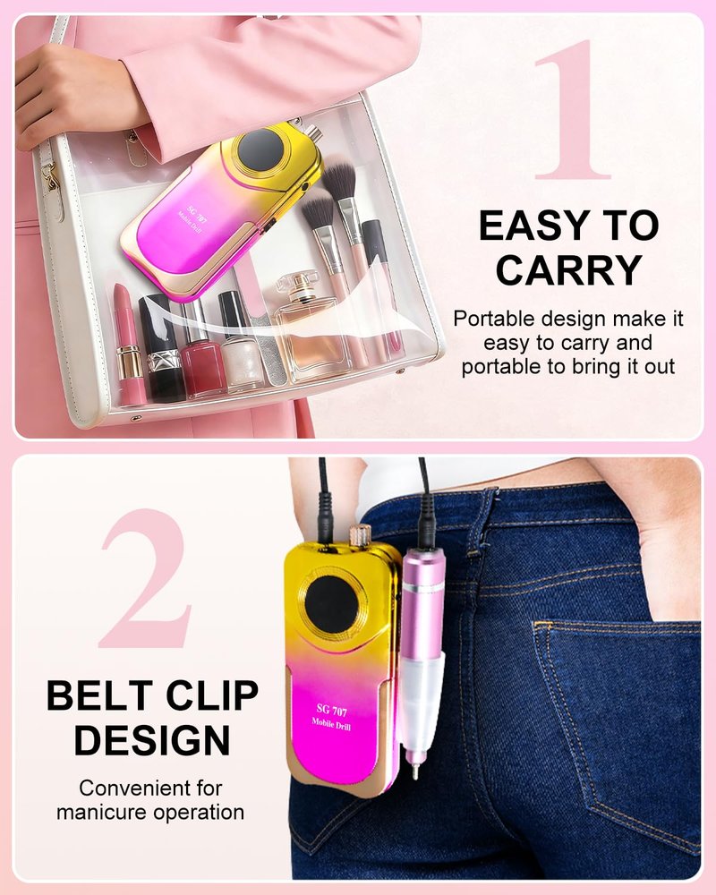 Moskany Professional Electric Nail Drill Kit 35000RPM with 14PCS Bits Purple Gold Portable Rechargeable Cordless File Machine for Acrylic Gel Powder Nails and Manicure Pedicure Toenail Tool Salon Set