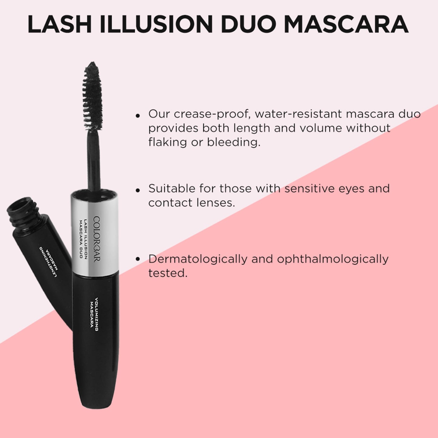 Colorbar Lash Illusion Mascara Duo - Lash Lengthening and Volumizing Mascara - Clump-Free, Crease-Proof, and Non-Flaking - Black - 0.27 oz