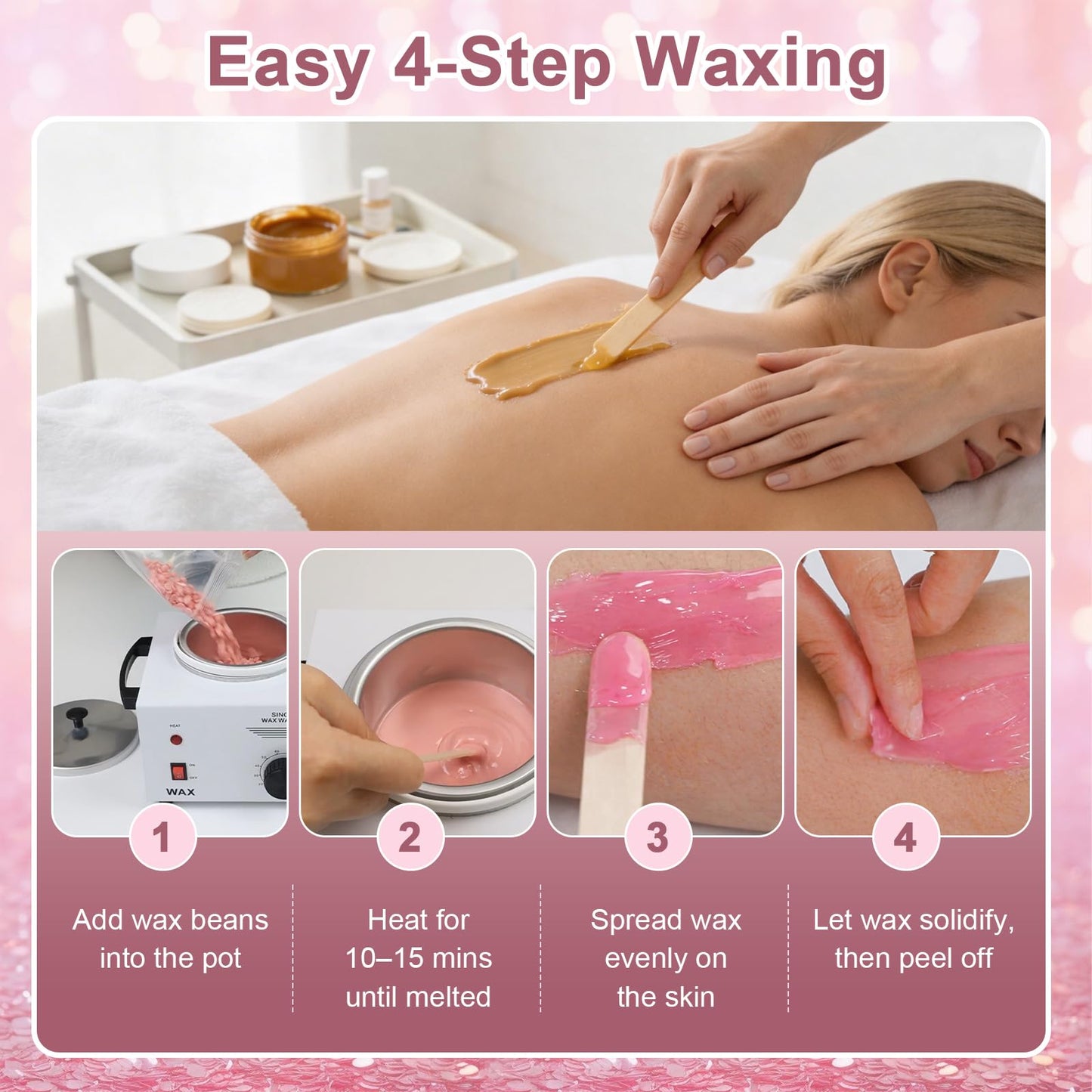 Podoy Wax Warmer for Hair Removal, Professional Single Wax Warmer Pot Melter Heater with Adjustable Temperature Set, Home Spa & Salon Electric Waxing Machine with 200pcs Sticks