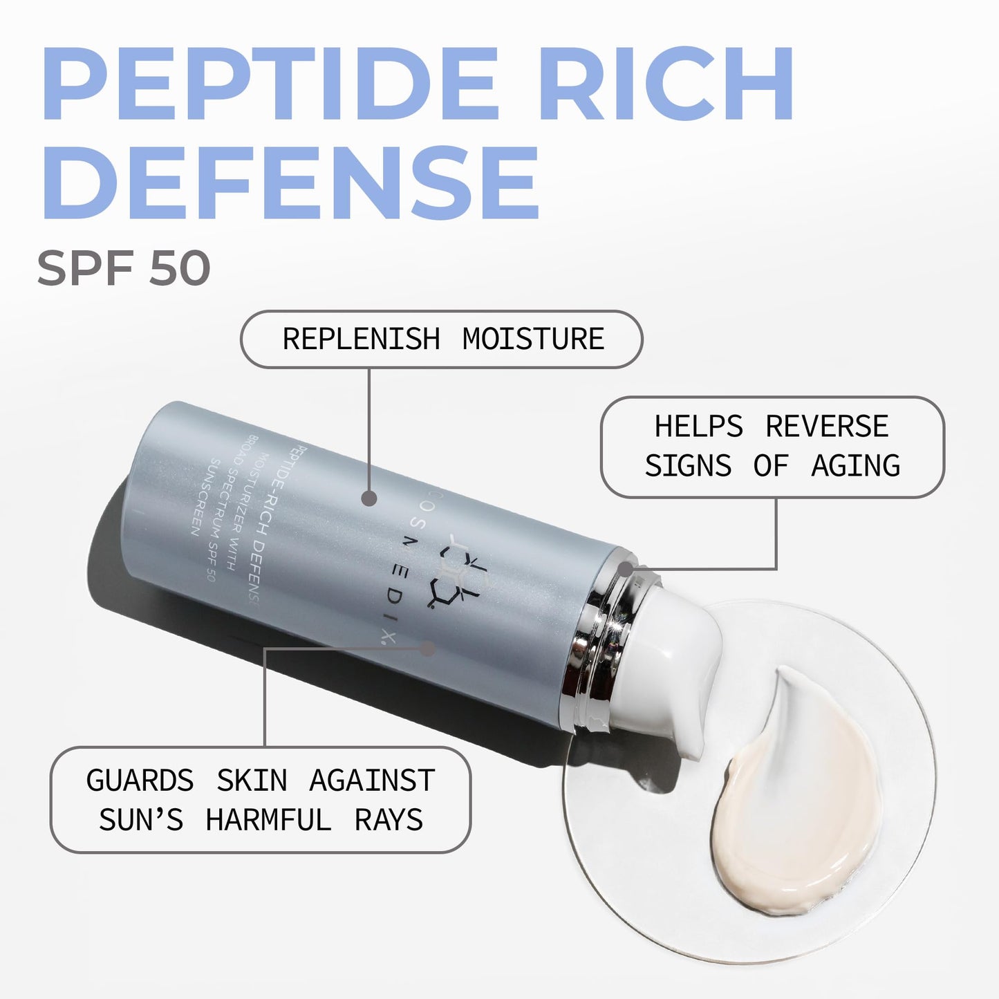 COSMEDIX Peptide-Rich Defense Face Moisturizer - Hydrating Face Lotion with Broad Spectrum SPF 50 Sunscreen for Dark Spots, Fine Lines & Wrinkles - Facial Skin Care for Softer & Smoother Skin