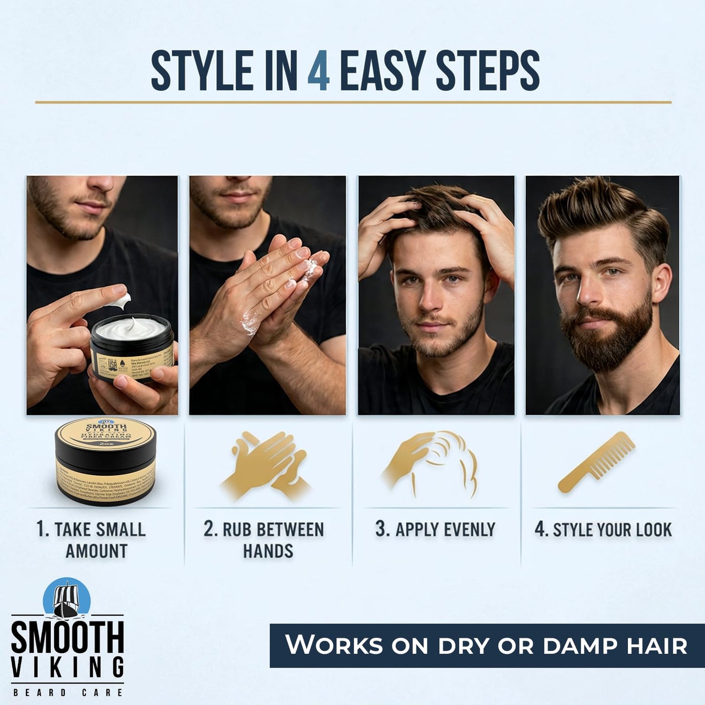 Smooth Viking Hydrating Fiber Cream for Men - Fiber Cream with Medium Hair Hold, Minimal Shine, 2oz - Hair Fibers for Thinning Hair, Flexible Mens Hair Cream for Natural Style