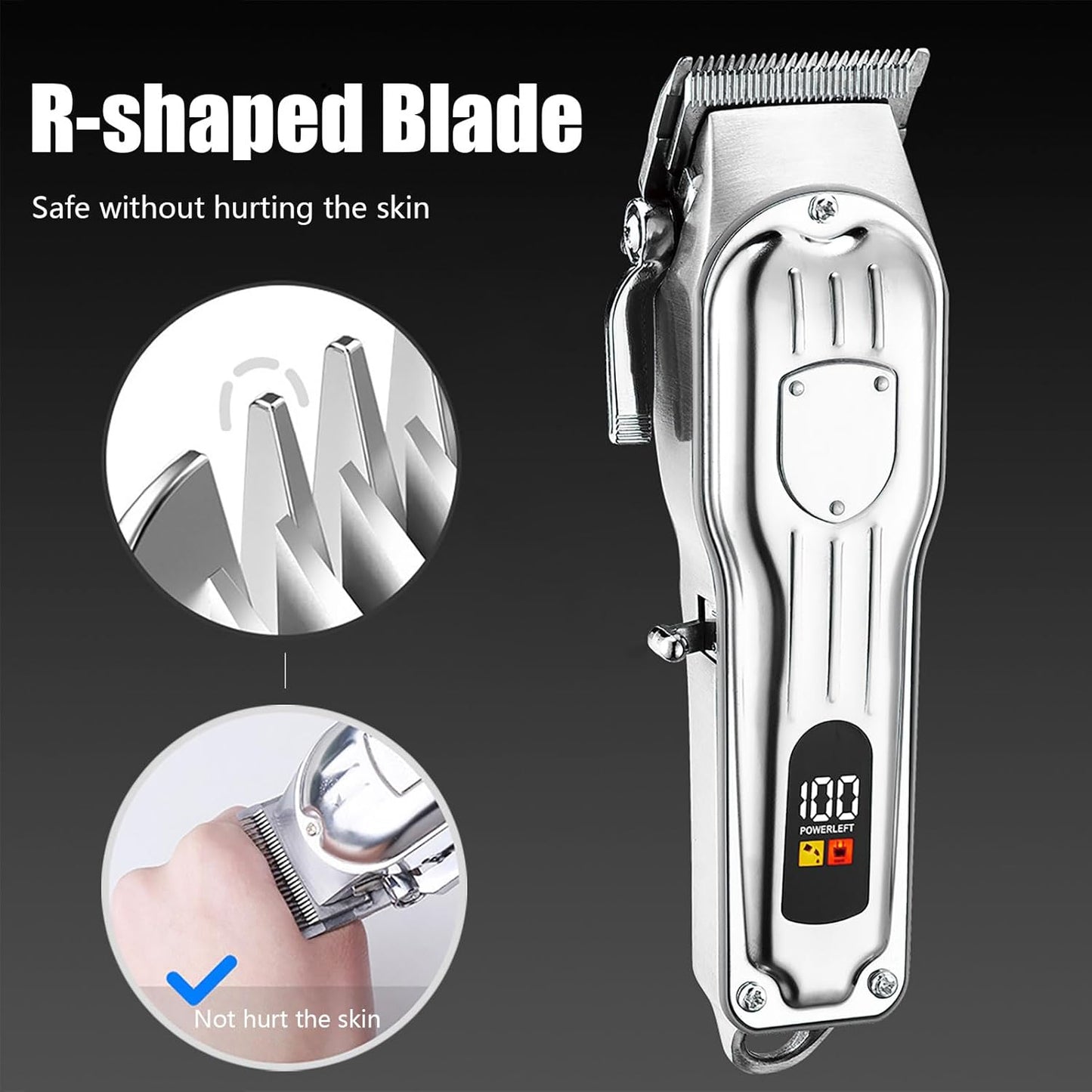 Professional Hair Clippers for Men - Cordless Hair Trimmer Kit with LCD Display | Rechargeable Silver Hair Cutting Set