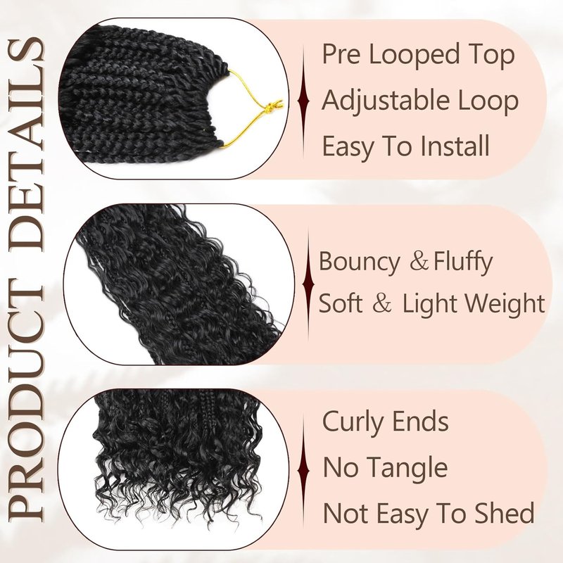Vustbeauty 30 Inch Boho Box Braids - Synthetic Crochet Hair Extensions with Curly Ends | 9 Packs, Color 1B