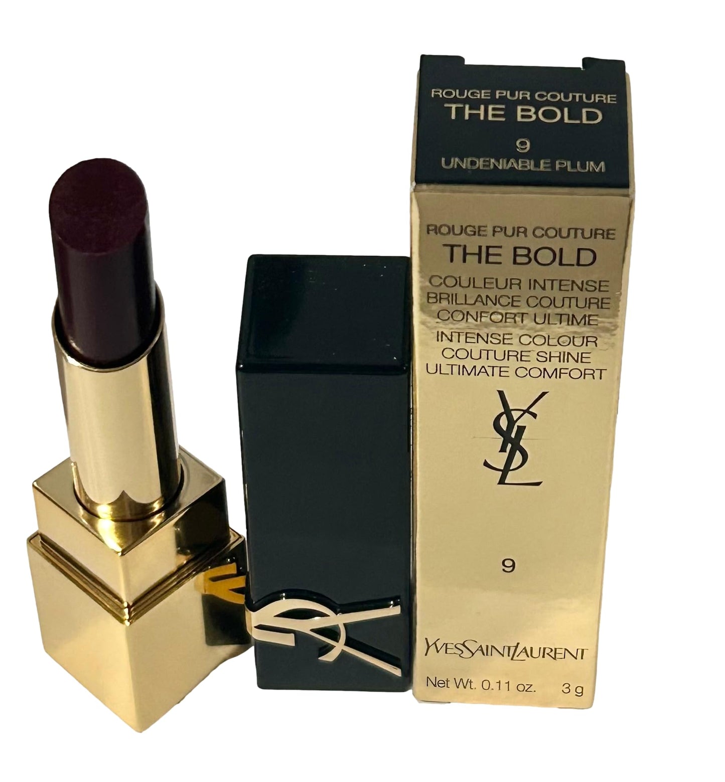 YVES SAINT LAURENT YSL Rouge Pur Couture THE BOLD Lipstick Color # 9 UNDENIABLE PLUM, 1 Count (Pack of 1), RED