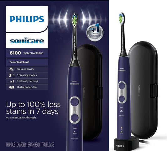 Philips Sonicare Electric Toothbrush - ProtectiveClean 6100 with Pressure Sensor & 3 Modes | Deep Purple, Model HX6471/03