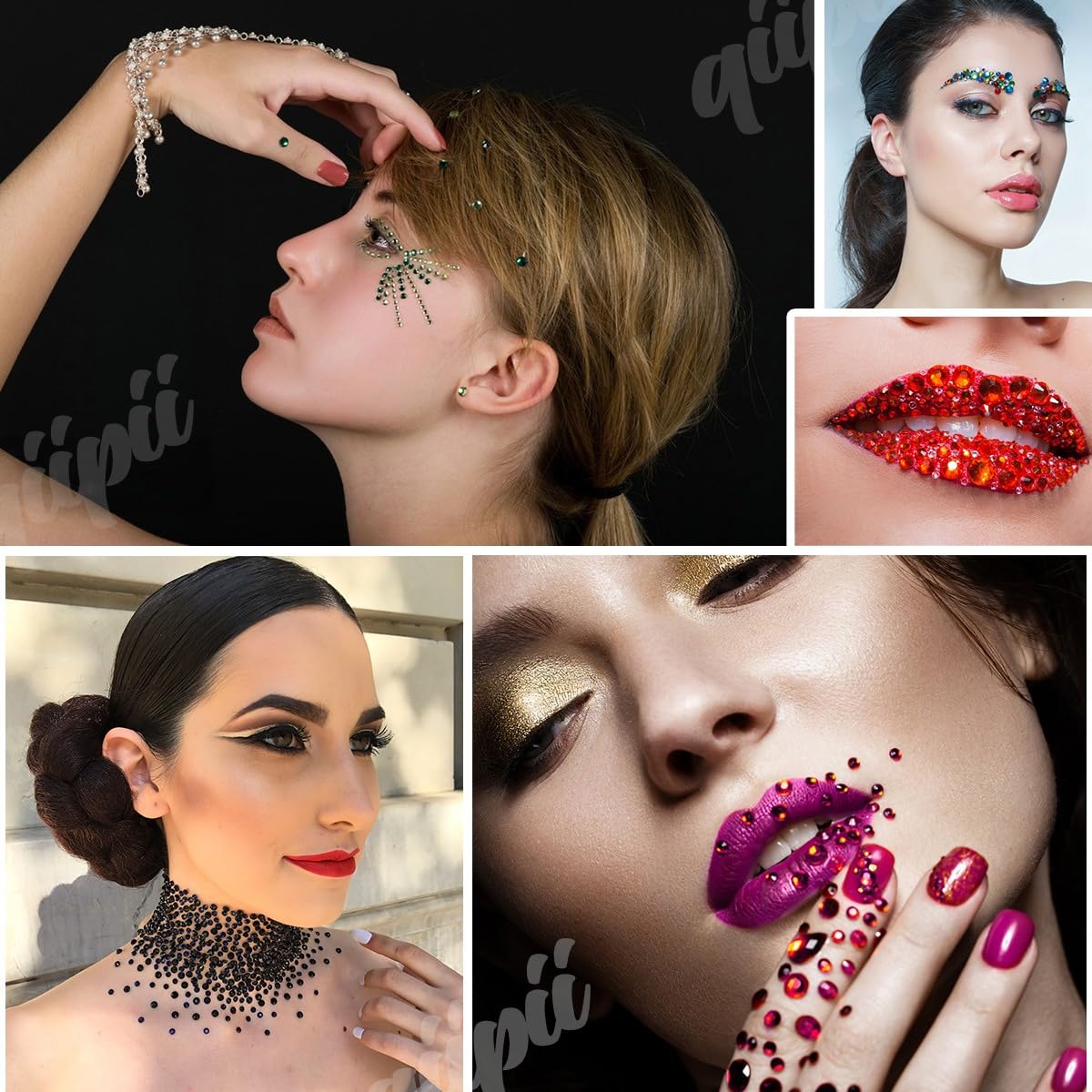 qiipii 18 Colors Crystal Resin Rhinestones 2mm 3mm Rainbow Colorful Flatback Stones Non-Hotfix Gems Diamonds Charms Supplies for Nails Eyes Face Makeup Crafting Tumblers Bottles Crafts Shoes Clothes
