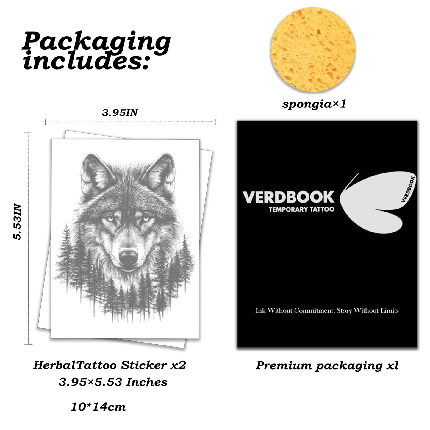 VERDBOOK Waterproof Temporary Tattoos: 2-Sheet Tattoo Kit with Realistic Body Stickers, Semi-Permanent Tattoos for Adults Lasting 7-15 Days – Safe for Men & Women, Jungle Wolf