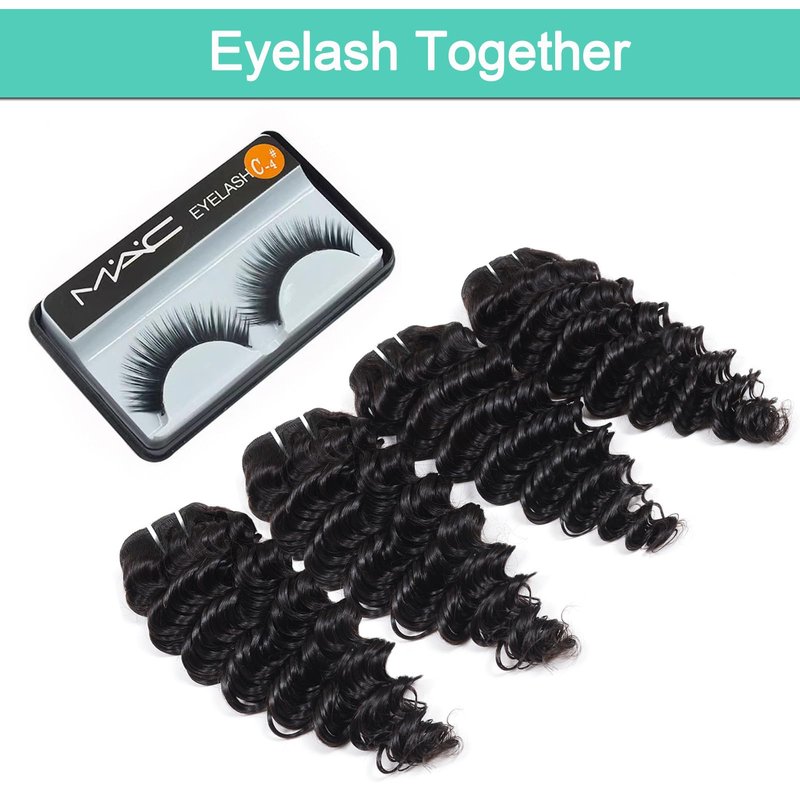 JTdebade Deep Wave Human Hair 4 Bundles 12 Inch Human Hair 100% Unprocessed Virgin Hair 12A Grade Natural Color Hair Extensions for Black Women(12'' 12'' 12'' 12'')