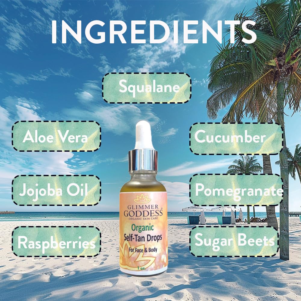 Glimmer Goddess Organic Self Tanning Drops for Face & Body 1 oz.