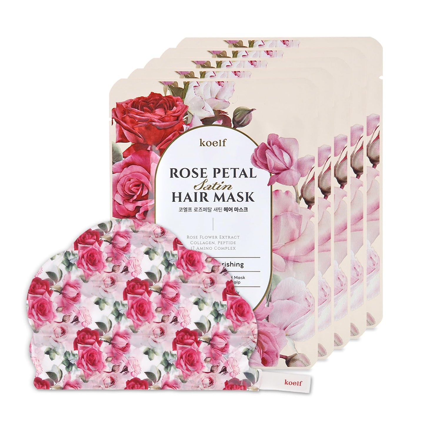 Koelf Rose Petal Satin Hair Mask - Nourishing Cap Mask for Silky, Moisturized Hair | Strengthens Scalp (5 Pack)