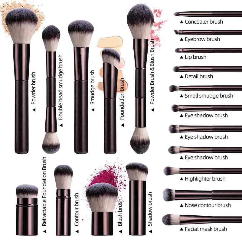 BS-MALL Makeup Brushes Set Pro – 22 Pcs Foundation Concealer Blush Eyeshadow Brush with Portable Cosmetic Case for Travel & Events