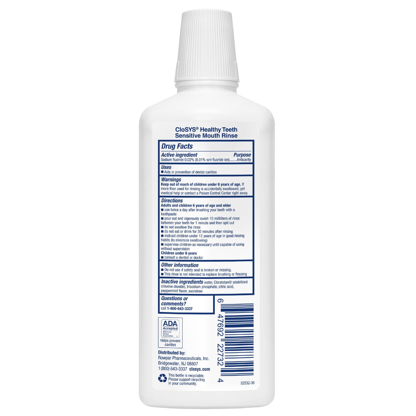 CloSYS Silver Healthy Teeth Anti-Cavity Oral Rinse, 32 Fl Oz (Pack of 2), Fluoride Mouthwash For Adults, Non-Burning, Non-Irritating