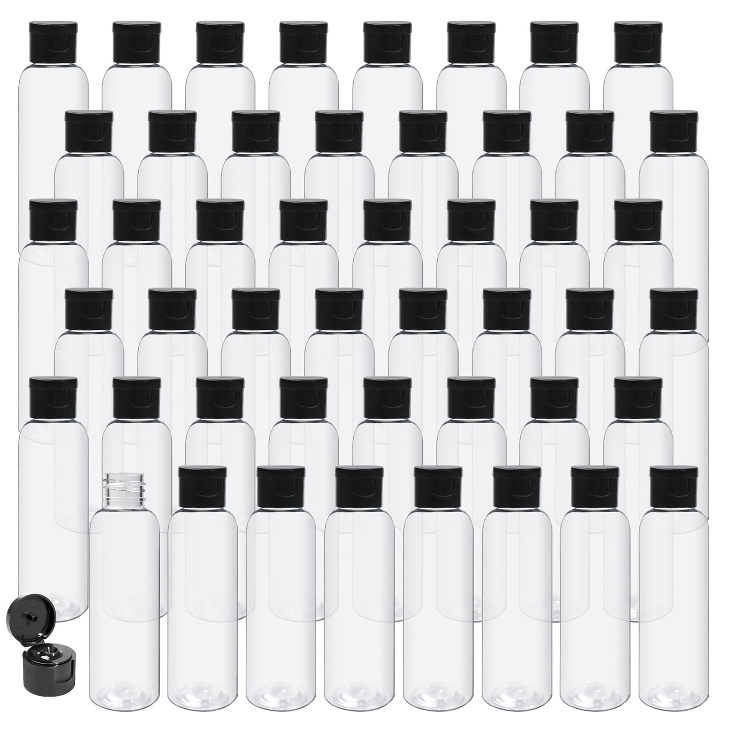 TANEMUDO 48 Pcs 4 oz Plastic Travel Bottles with Disc Top Flip Cap Clear Squeeze Empty Refillable Containers for Shampoo, Lotions, Cream, Toiletries, Liquid Body Soap