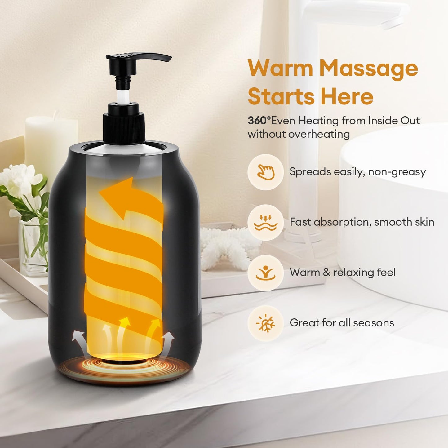 Massage Oil Warmer Heater with Dual 8.5oz Massage Oil Bottles & Funnel