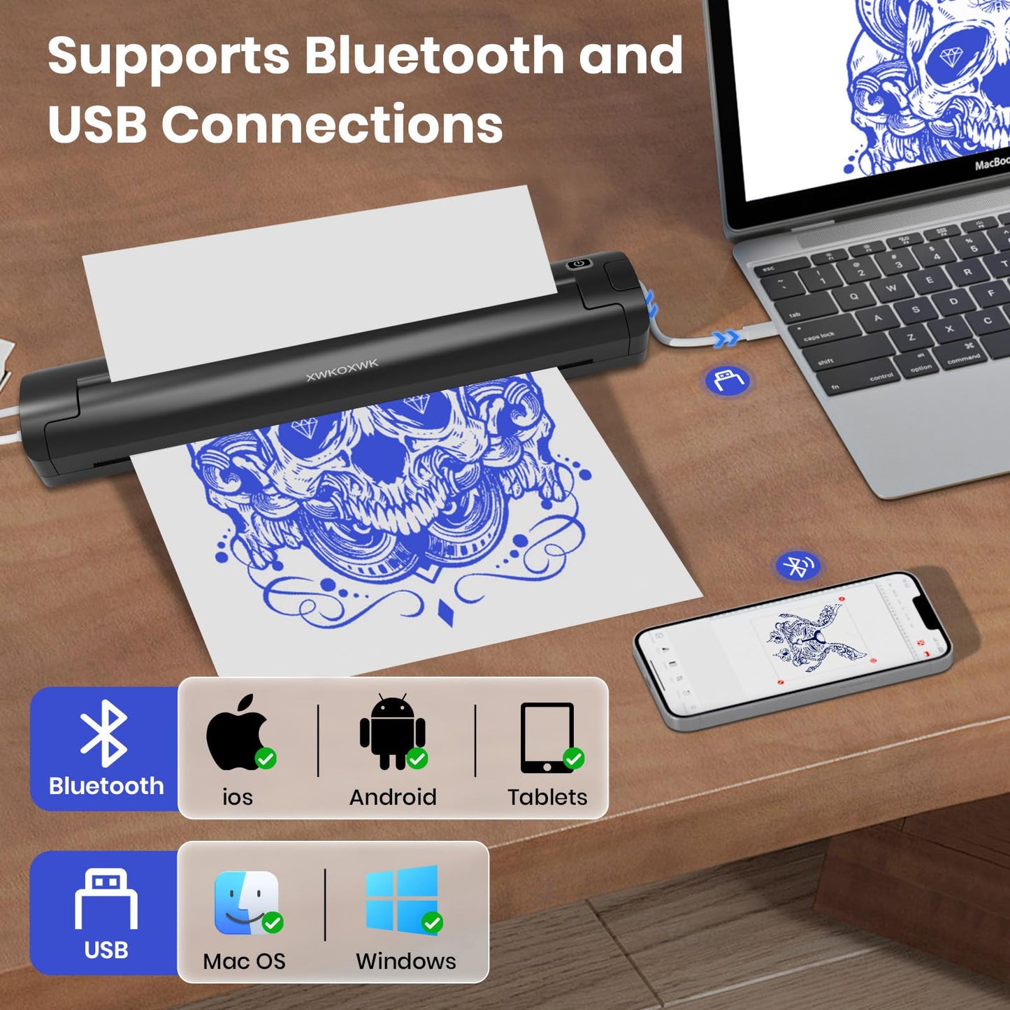 2026 New Tattoo Stencil Printer Machine for Tattoo Artists&Beginners,with 3 pcs Tattoo Transfer Paper and 10 Folded Paper,Compatible with Phone/Pc,Thermal Portable Inkless Wireless Printer