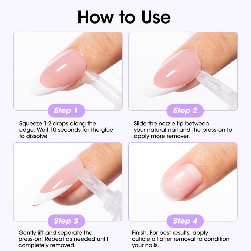 Gellen Nail Glue Remover, 20ml Nail Glue Remover for Press ons, Multi-Functional Glue Remover Pen for Fake Nail Tips, Non-Acetone & Safe & Fast Removal for Quick Dry Nail Polish Nail Glue