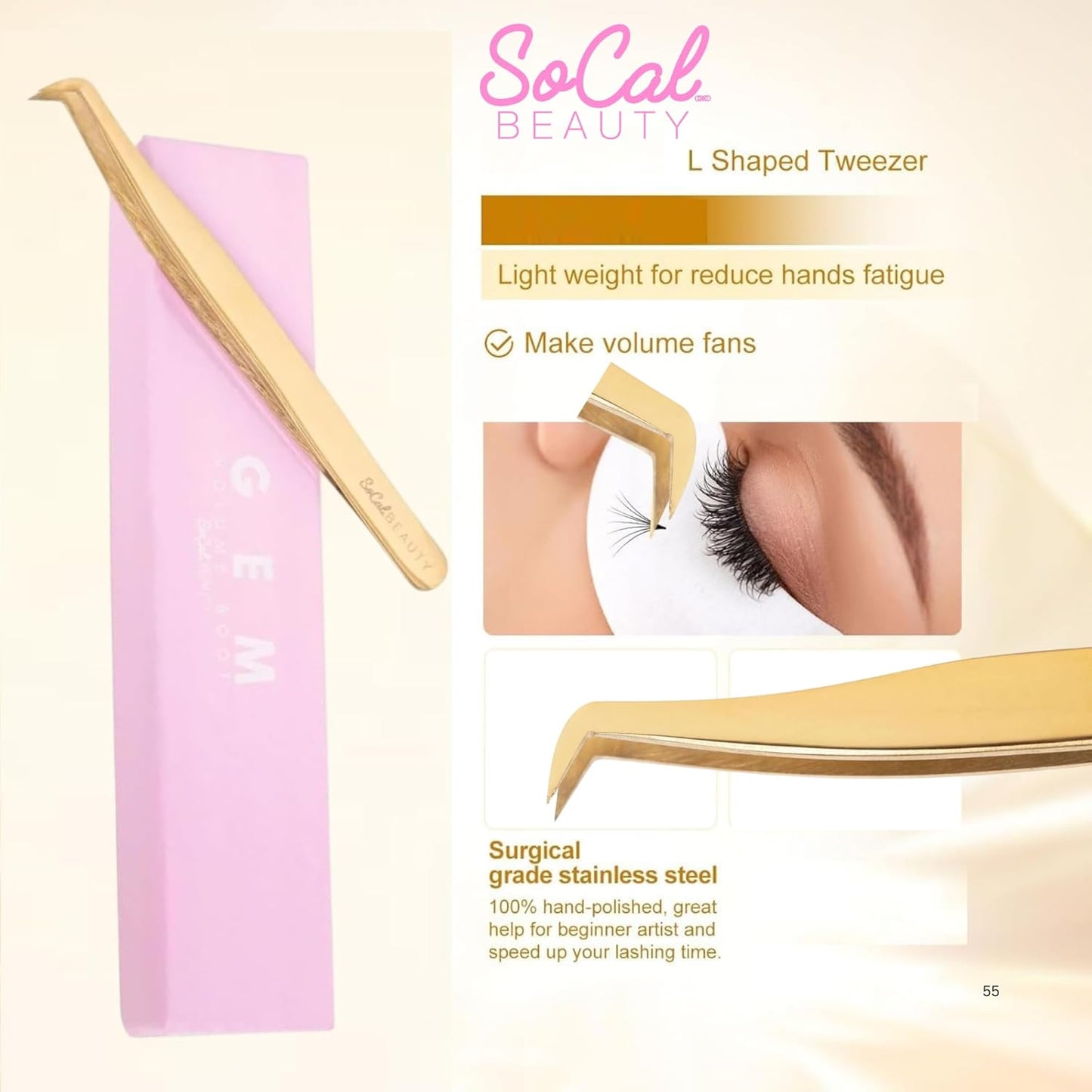 **Bae XL Volume Boot Tweezer - Professional Gold Tweezers for Mega Volume Lash Extensions | Extra-Long Design**