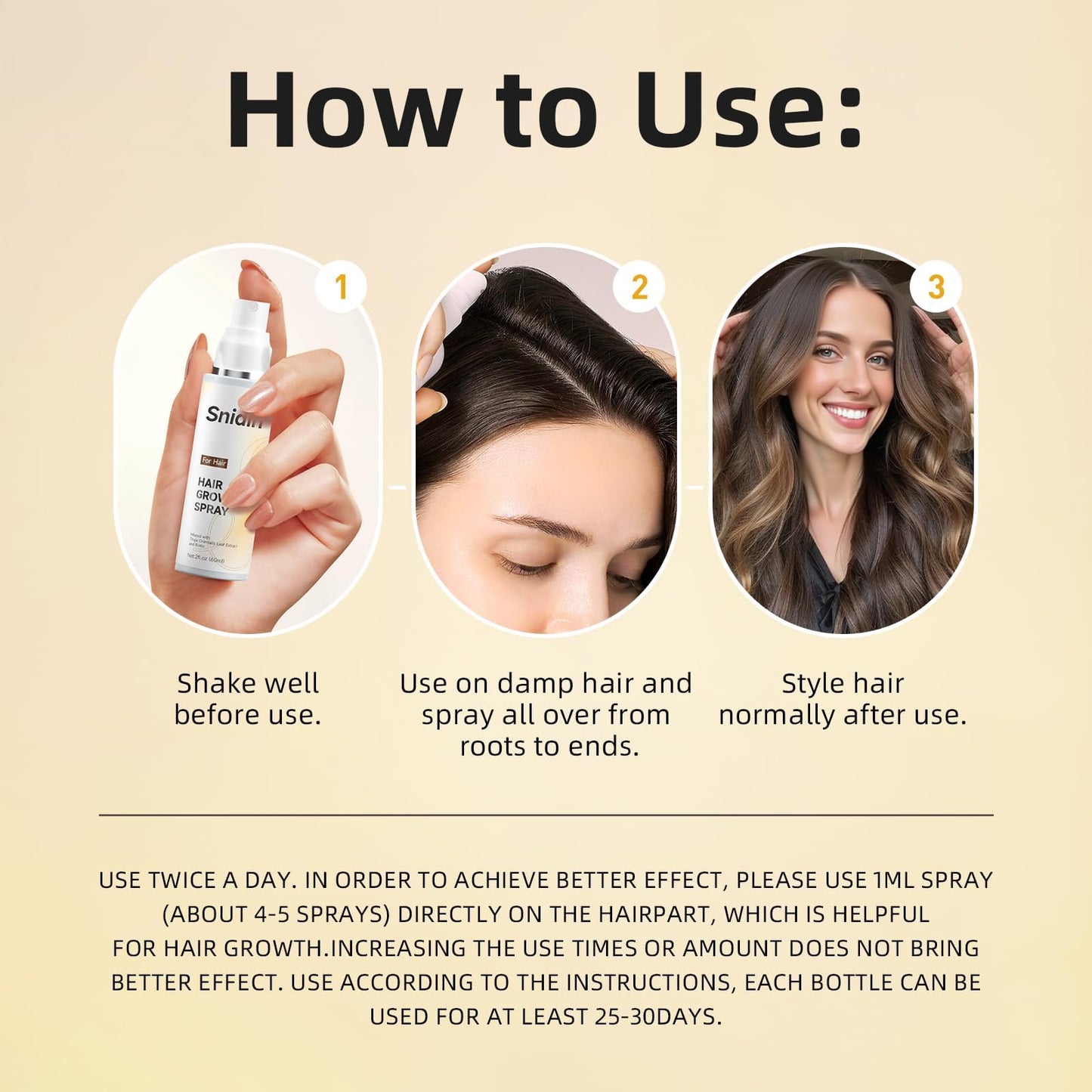 Snidin Hair Growth Spray –Biotin & Rosemary oil -Multi-Effect Scalp Treatment for Thinning Hair – With Ginseng & Arborvitae for Strengthening & Shine – 60ml per Bottle