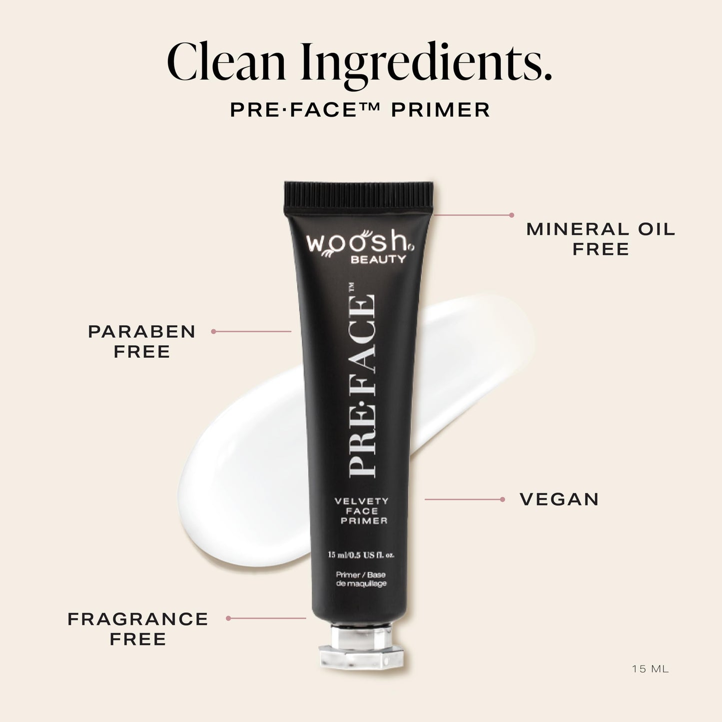 Woosh Beauty, Pre•Face Primer, Hydrating & Long Lasting, Vegan, Pore Minimizer, Grips your Makeup (Travel, 15 ml)