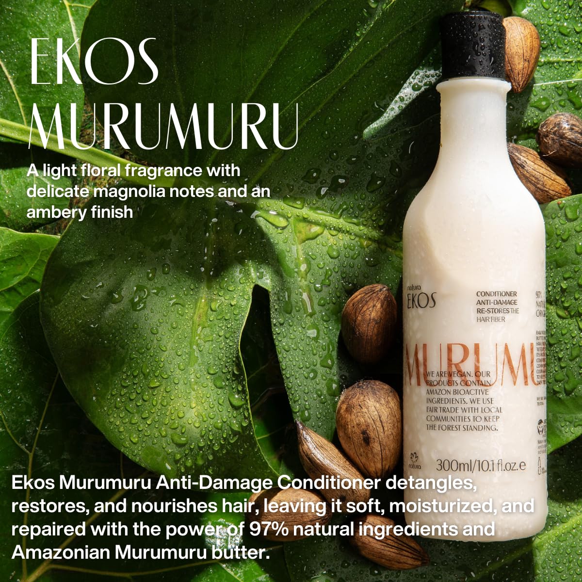 natura - Ekos Murumuru Restoring Conditioner Refill - Anti-Damage - Hair Detangler & Moisturizer - Vegan Hair Care - Brazilian Beauty Secrets - Personal & Self Care - 10.1 fl oz (300ml)
