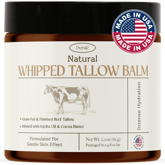 Dersie Beef Tallow for Skin: 100% Grass-Fed Whipped Tallow Balm for Deep Hydration & Soothing – Suitable for Dry, Sensitive & Mature Skin, Safe for Kids & Babies (Made in USA)
