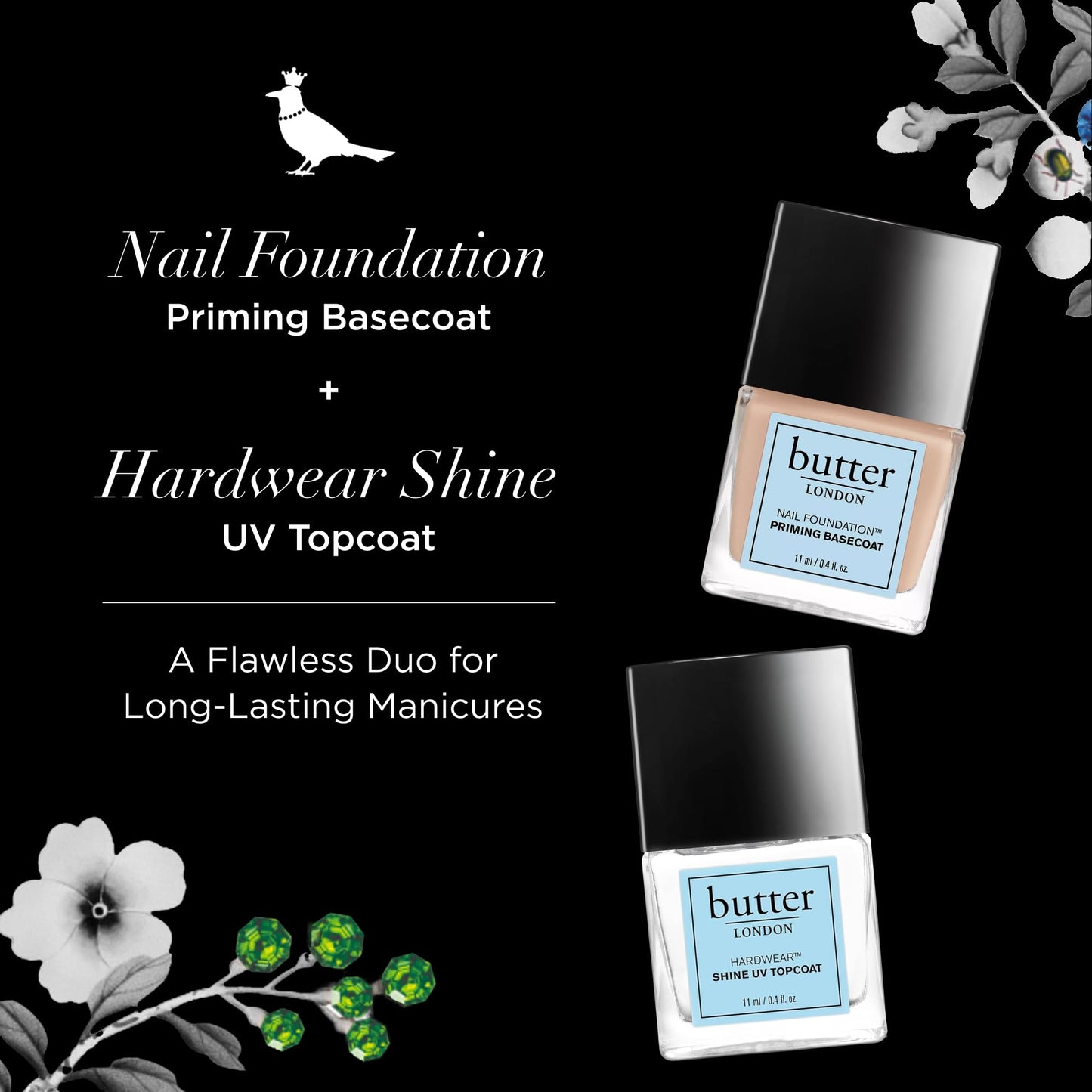 butter LONDON Nail Polish Set - UV Gel-Like Top Coat & Nail Lacquer, (Priming Basecoat)
