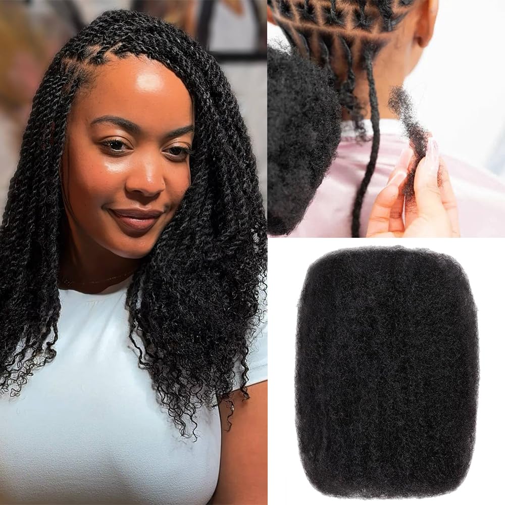 Ssawhair Afro Kinkys Bulk Human Hair For Dreadlock Extensions Repair Locs Mini Twist Braiding Hair Afro Kinky Curly Human Hair For Locs Extensions 12 Inch 50g