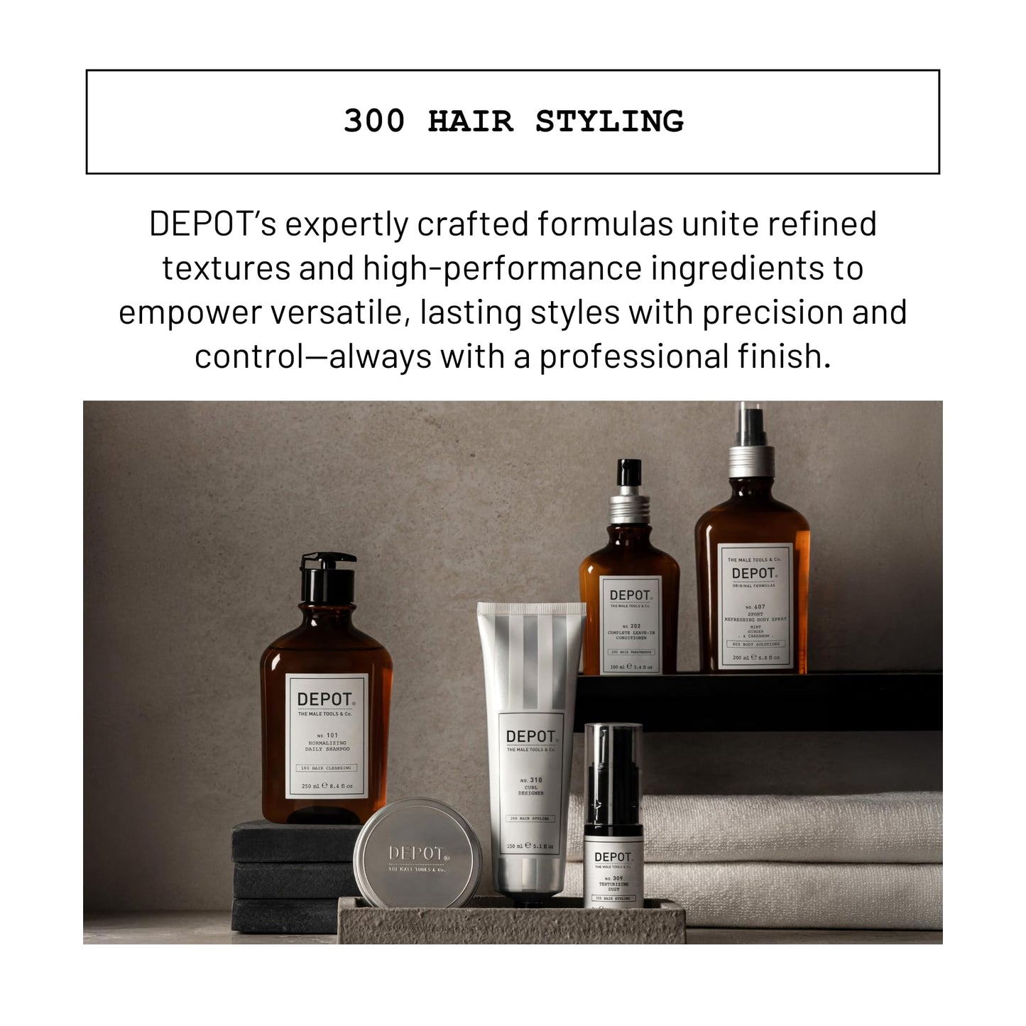 DEPOT No. 302 Clay Pomade | Strong Hold Hair Pomade with Natural Clay, Botanical Complex & Glycerin | Matte Finish & Texture Enhancer for Men | 2.5 oz.