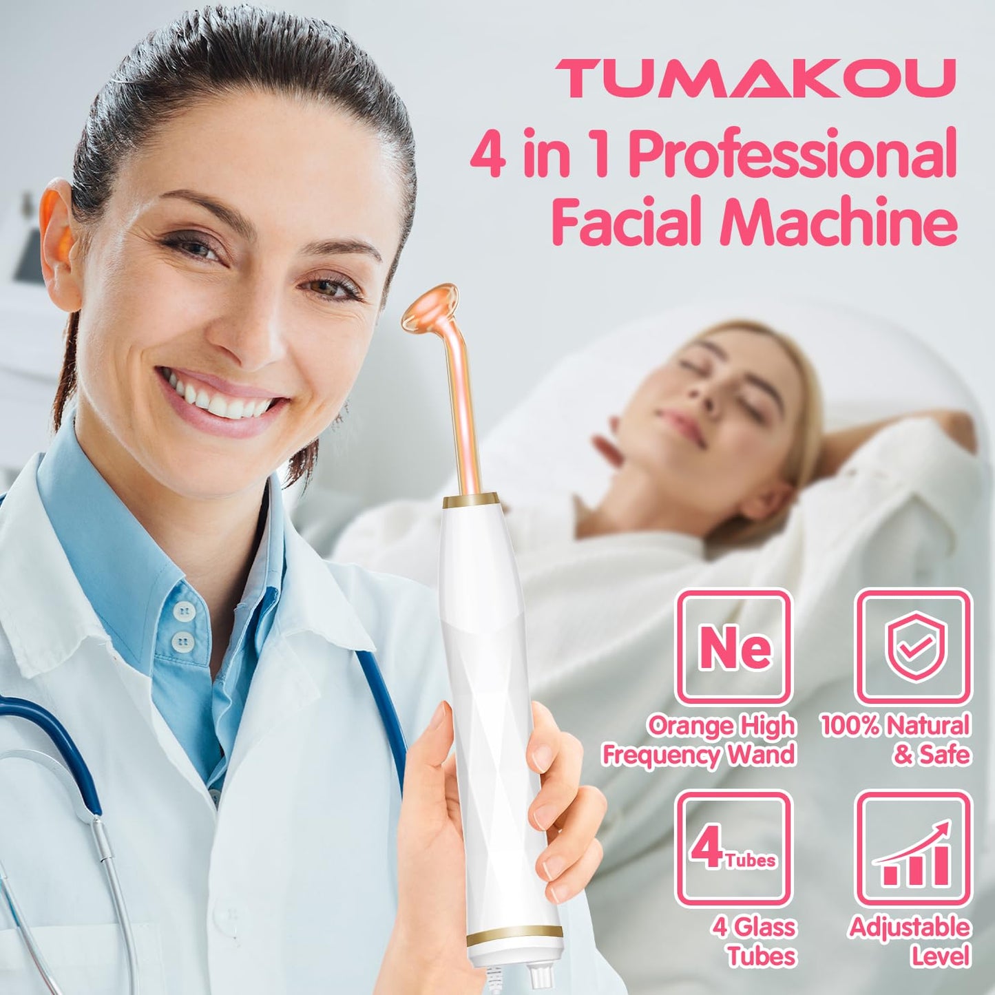 TUMAKOU Portable High Frequency Facial Machine - Orange