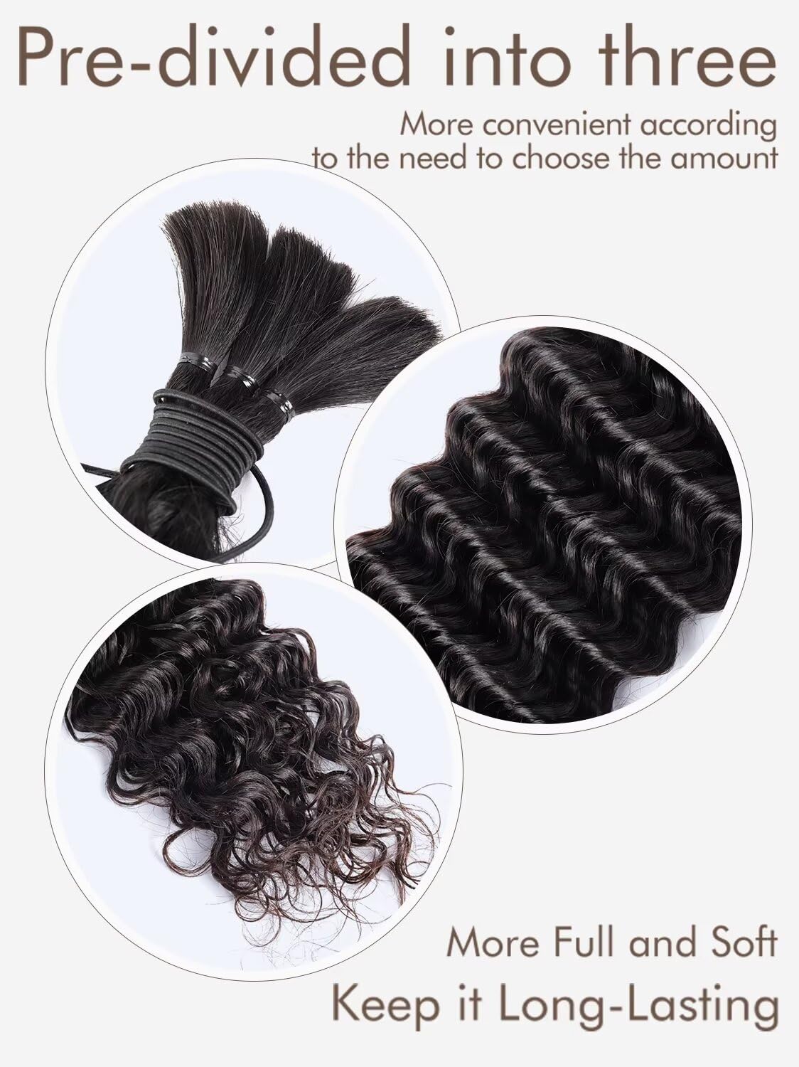 Human Braiding Hair 1 Bundle 50g 24 Inch Deep Water Wave Bulk Human Hair for Braiding No Weft 12A Brazilian Virgin Curly Human Hair Extensions for Boho Braids Wet and Wavy Human Hair Braiding Hair