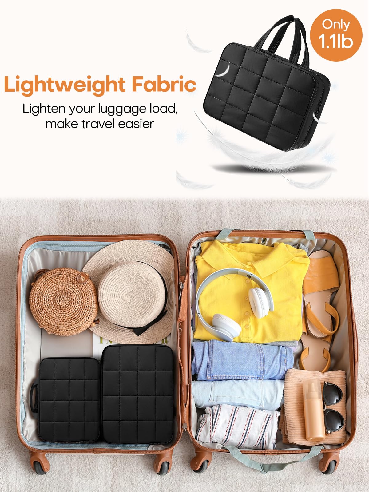 Manuqia Travel Toiletry Bag with Separate Jewelry Organizer, Water-resistant Makeup Bag with Hanging Hook, Large Capacity Travel Organizer for Toiletries, Cosmetic, Vacation Essentials - Large