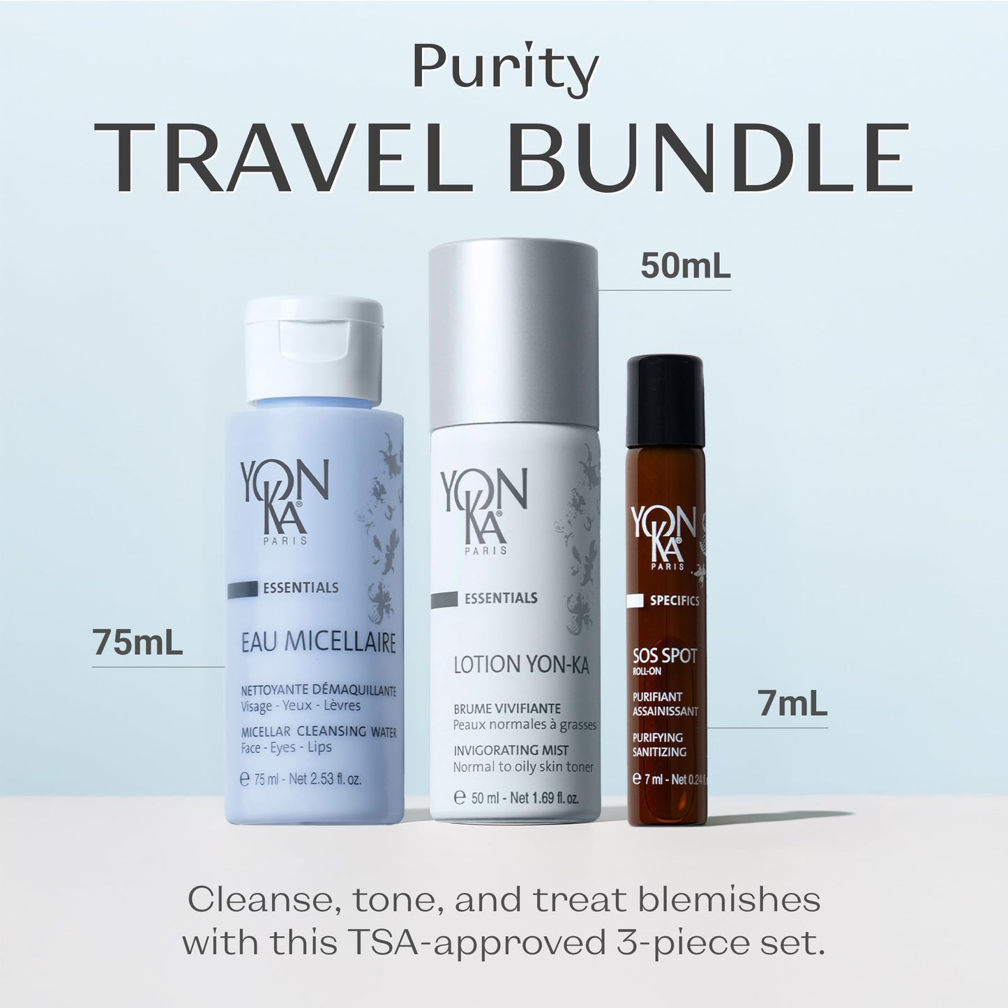 Yon-Ka Purity Travel Set, SOS Spot Roll-On, Eau Micellaire & Lotion Toner