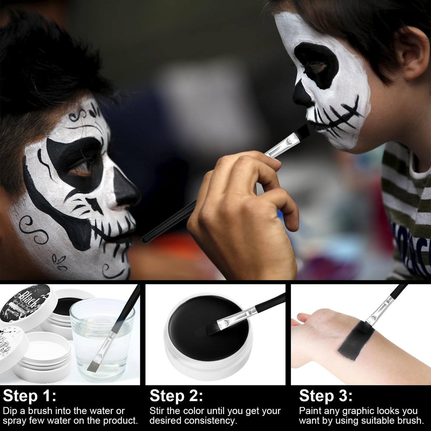 Black and White Face Paint Set - 2.47 oz Halloween Face Body Paint Skeleton Ghost Skull Cosplay Costume Professional SFX Corpse Special Effects Makeup Kit for Adults Kids Full Coverage Skin Paints