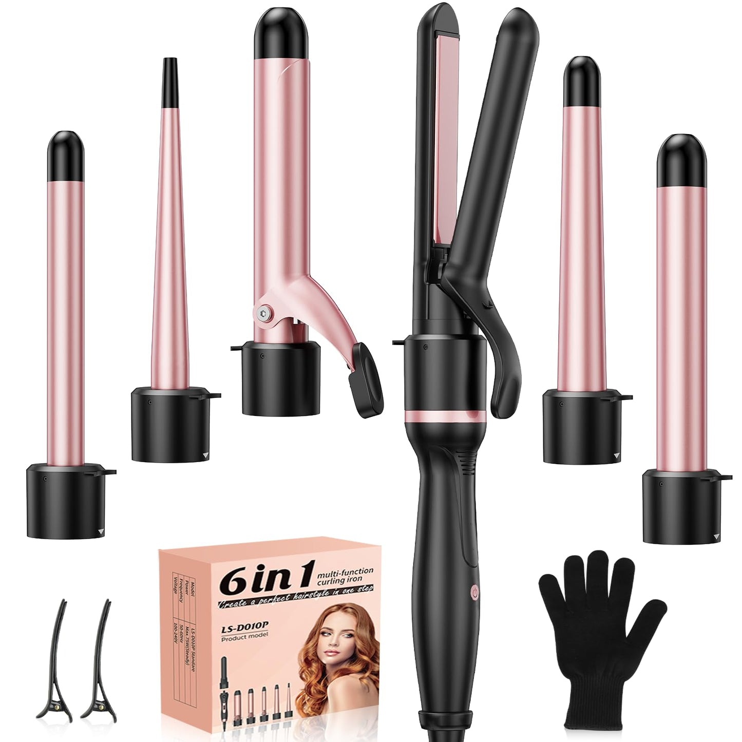 SEIPIKOL 6 in 1 Hair Straightener and Curler, 3/4 to 1 1/2 inch Ceramic Barrel Wand Curling Iron Set, Auto Off, Dual Voltage Hair Styling Hot Tools