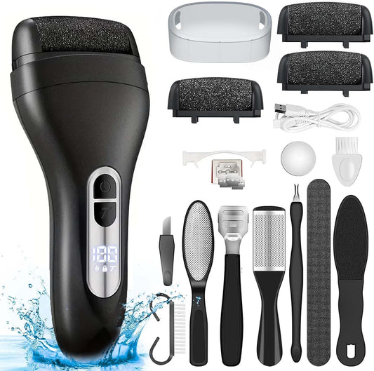 Electric Callus Remover - Rechargeable Waterproof Foot File with Larger Grinding Head | Portable Pedicure Kit - Black