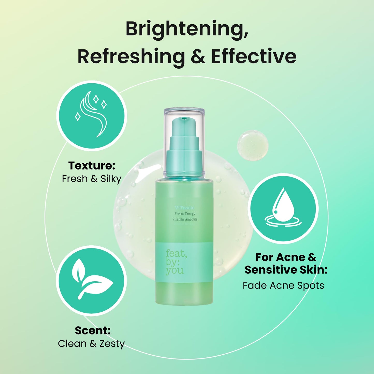 Feat By You Korean Hyaluronic Acid Serum for Face - (2.70 fl.oz) Korean Skin Care Ampoule with Vitamin C, Niacinamide, Hyaluronic Acid, Fast Absorbing, Non-Greasy, Hydrating