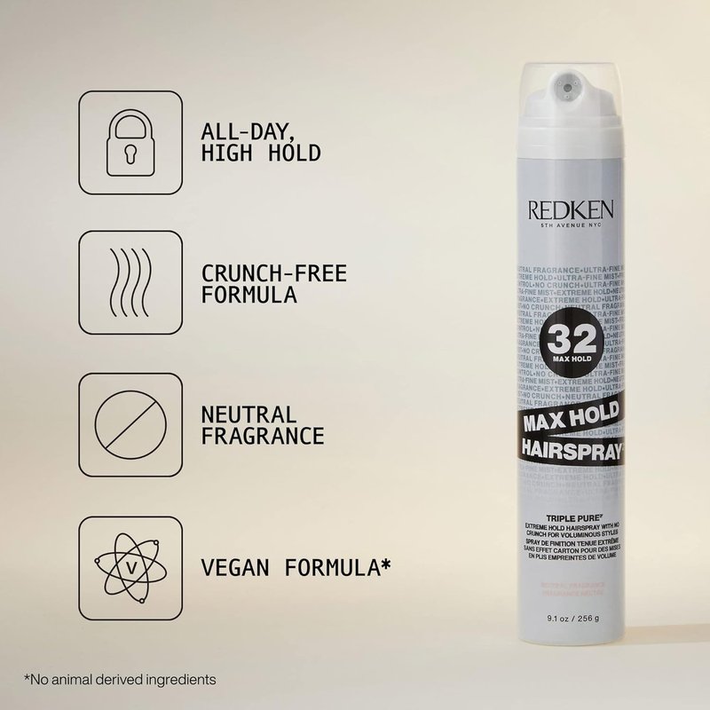 Redken Triple Pure 32 Hairspray - Extreme Hold, Anti-Frizz | All Hair Types, Neutral Fragrance