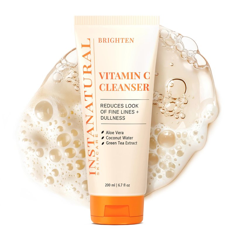 InstaNatural Vitamin C Cleanser | All Natural Face Wash, Brightens Skin, Good for Uneven Texture, USA Made with Coconut Water and Aloe Vera, 6.7 FL Oz