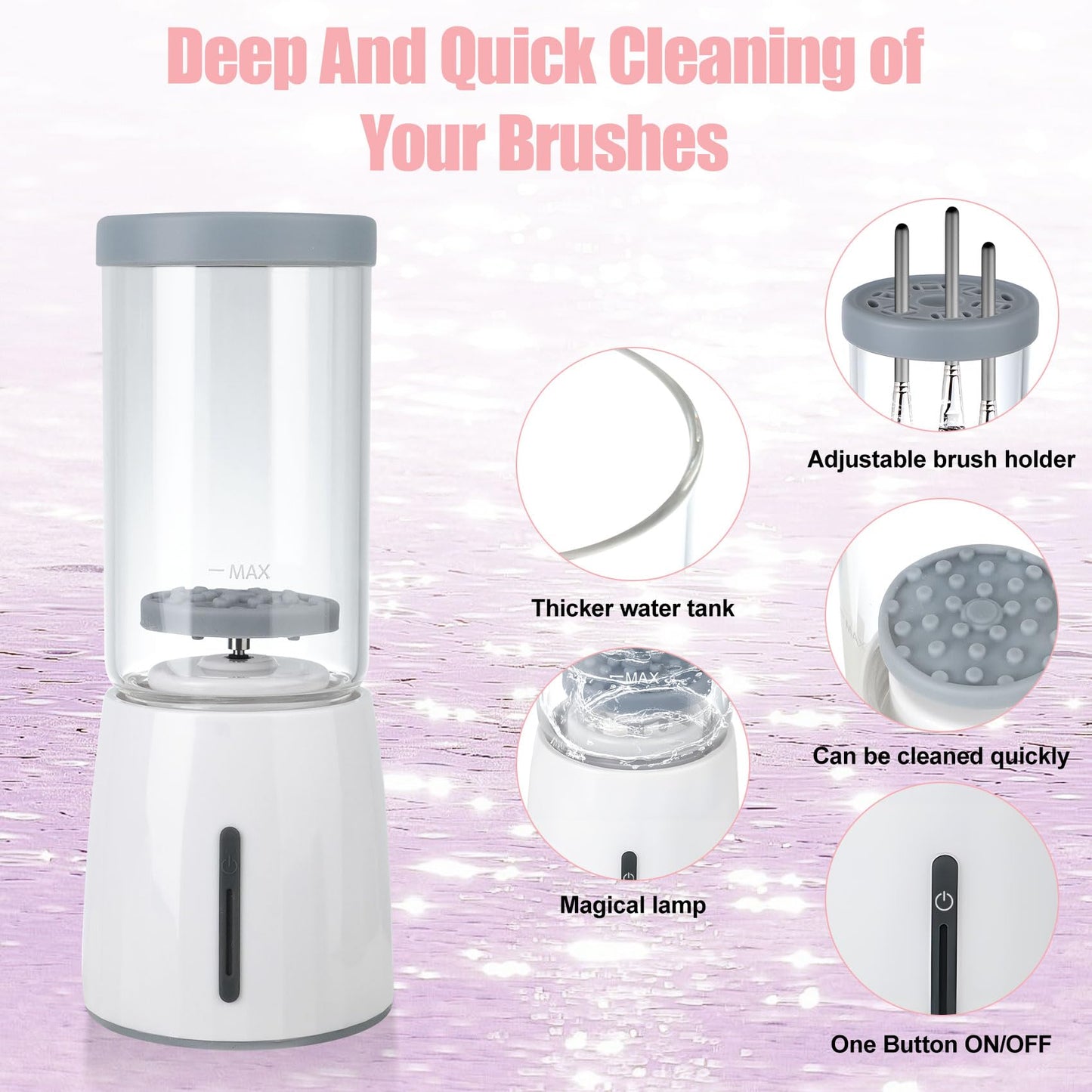 Electric Makeup Brush Cleaner, Automatic Cleaning Tool, IP65 Waterproof Auto Makeup Brush Cleaner, Suitable for Cleaning Makeup Sponges and Brushes