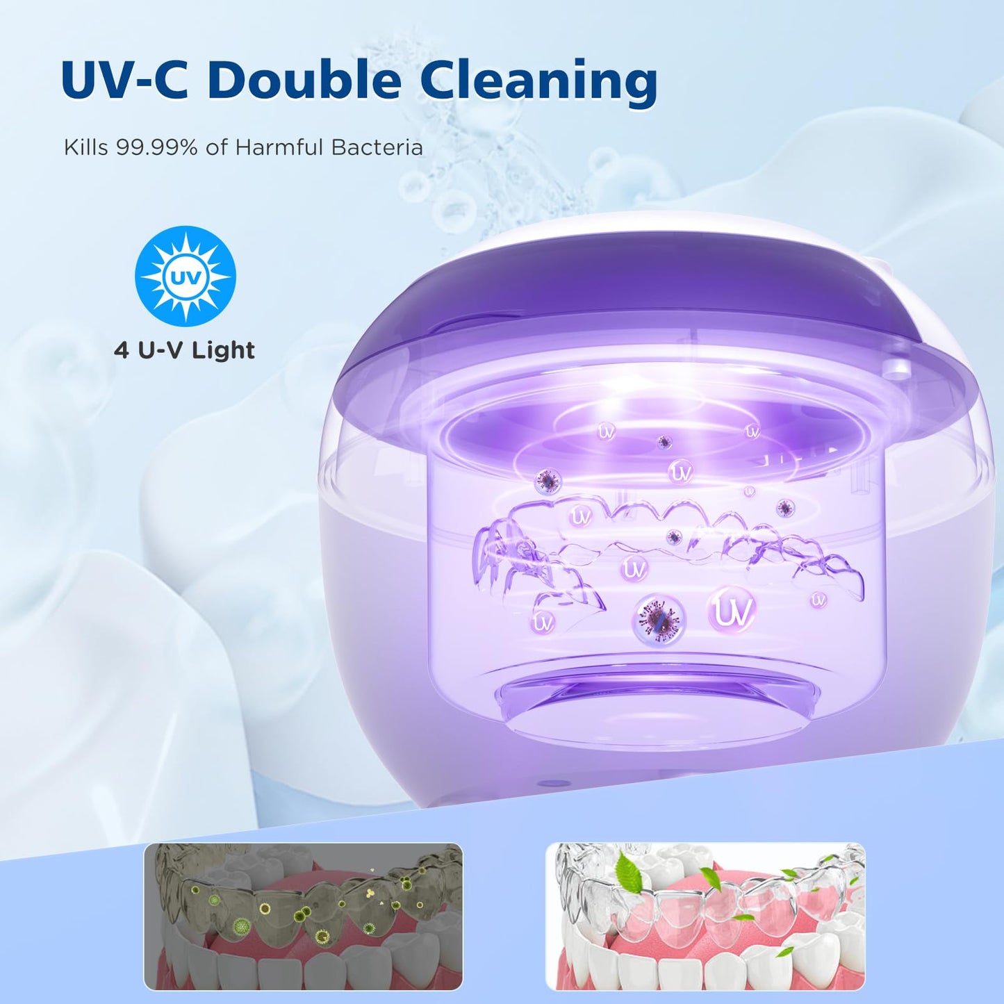 Aotuda 45kHz Retainer Cleaner Machine, 200ML Ultrasonic Dental Cleaning Pod with 4 Modes, Digital Timer, Mouth Guard Cleaner for Denture, Aligner, Braces, Toothbrush, Jewelry and More (White)