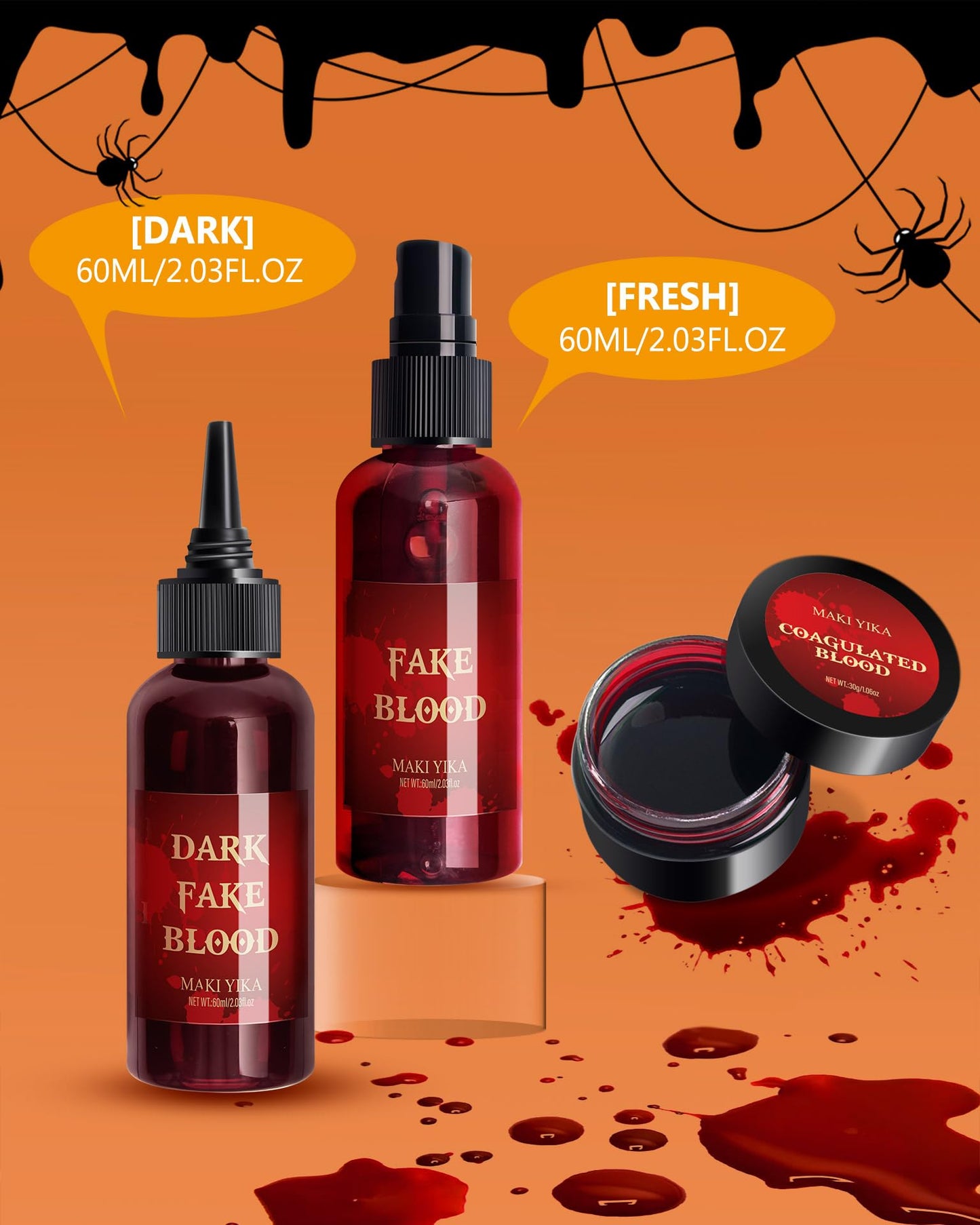 Halloween Fake Blood Spray 2.03oz + Dripping Blood 2.03oz+Coagulated Blood 1.06oz Washable Realistic Fake Blood for Clothes Sfx Special Effects Makeup Kit for Vampire Zombie (3Red)